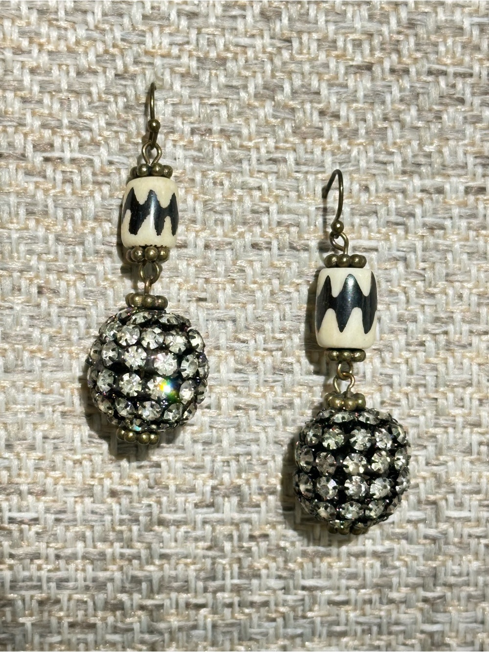 Crystal Pavé Dangle Earrings with Black and Ivory Beads